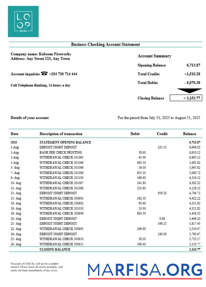 Downloadable Kenyan CBA Loop business organization checking statement Word and PDF format template